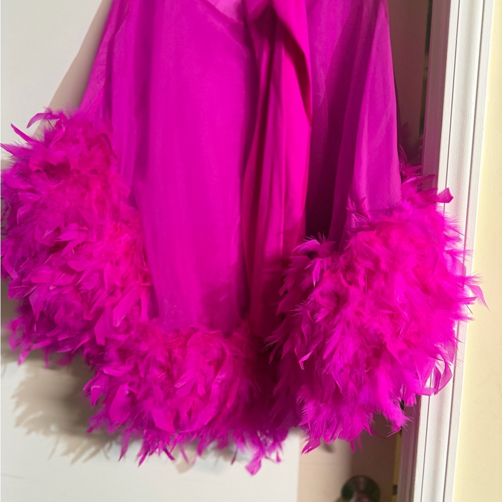 AKIRA Fuchsia Feather-Trim Satin 2piece Dress